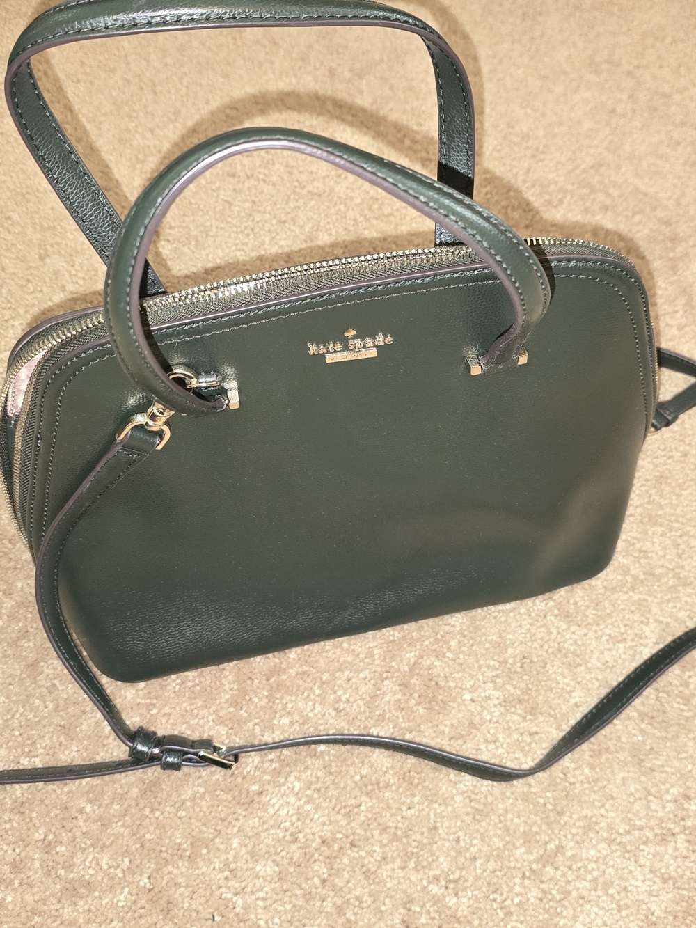 kate spade Dark Green Structured Satchel with Gold Hardware